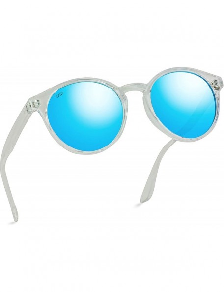 Round Classic Small Round Retro Sunglasses - Clear Frame / Mirror Blue Lens - CJ186HXM6ND $27.28