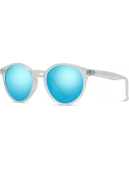 Round Classic Small Round Retro Sunglasses - Clear Frame / Mirror Blue Lens - CJ186HXM6ND $27.28