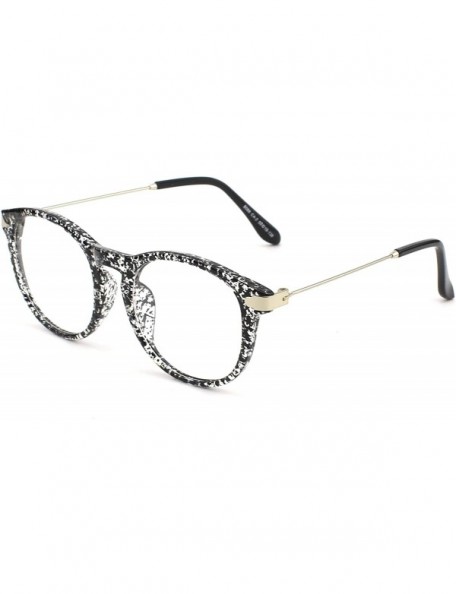 Round Fashion Horn Rimmed Keyhole Metal Temple UV400 Clear Lens Glasses - Black Spot - CH17Z3DQXYT $8.41