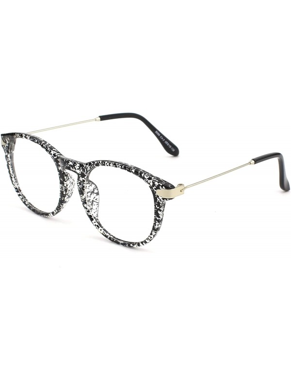 Round Fashion Horn Rimmed Keyhole Metal Temple UV400 Clear Lens Glasses - Black Spot - CH17Z3DQXYT $8.41