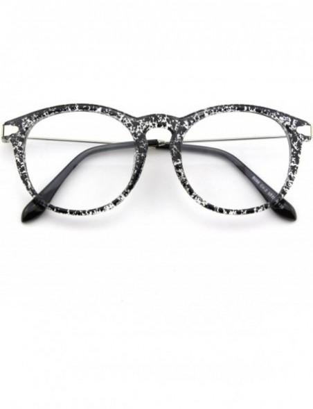 Round Fashion Horn Rimmed Keyhole Metal Temple UV400 Clear Lens Glasses - Black Spot - CH17Z3DQXYT $8.41