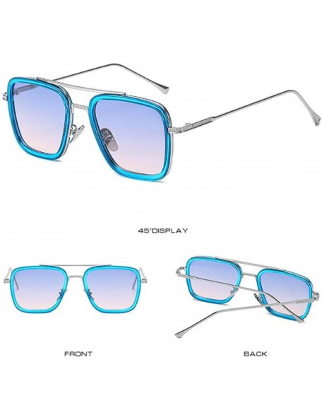 Goggle Vintage Aviator Sunglasses Square Gradient - Blue Lens - CL18UUKE7Q4 $10.83