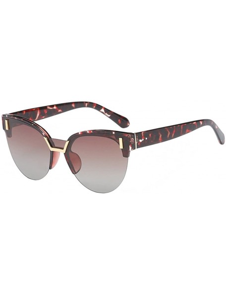 Oversized Half Frame Cat Eye Polarized Sunglasses Anti-UV Metal Frame Eyeglasses - Leopard Tawny - CD180RKT039 $20.56