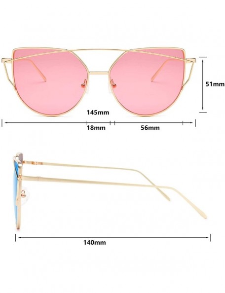 Round Sunglasses for Women - Cat Eye Mirrored/Transparent Flat Lenses Metal Frame Sunglasses UV400 - CX18XR3Z2DW $10.63
