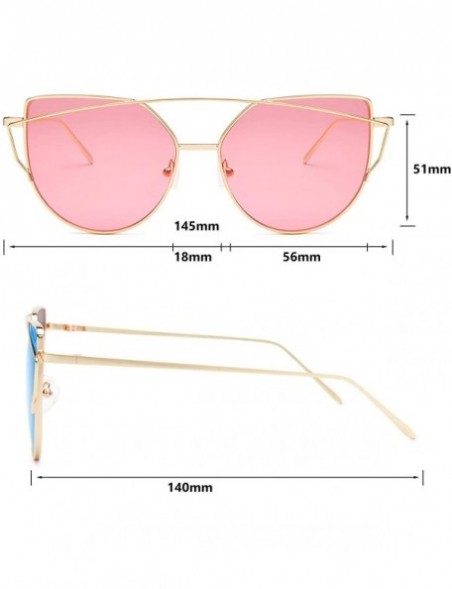 Round Sunglasses for Women - Cat Eye Mirrored/Transparent Flat Lenses Metal Frame Sunglasses UV400 - CX18XR3Z2DW $10.63