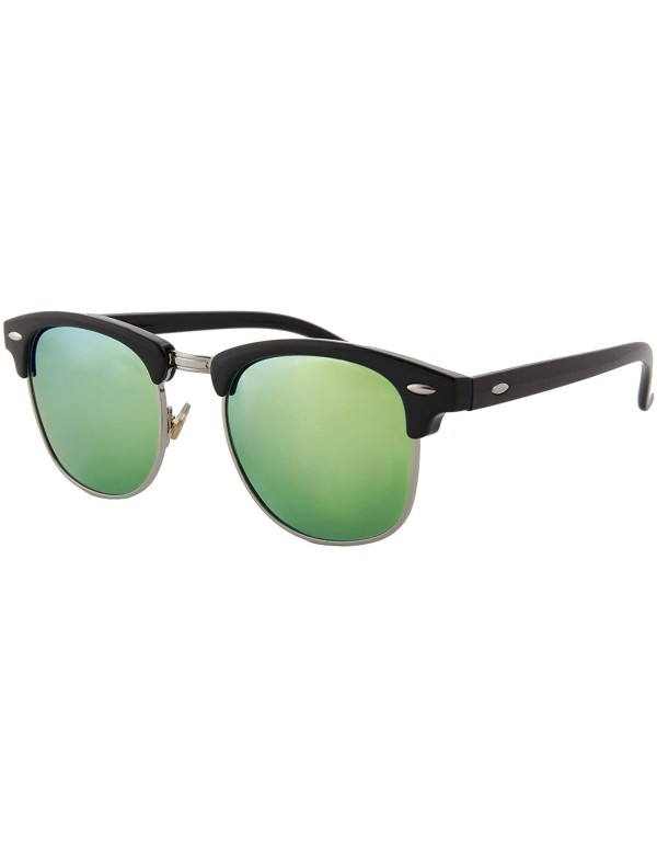 Square Classic Unisex Sunglasses Durable Semi-Rimless Half Frame Mirrored Lens - Black Frame / Mirrored Green Lens - CM18GD6T...