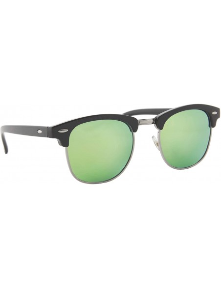 Square Classic Unisex Sunglasses Durable Semi-Rimless Half Frame Mirrored Lens - Black Frame / Mirrored Green Lens - CM18GD6T...