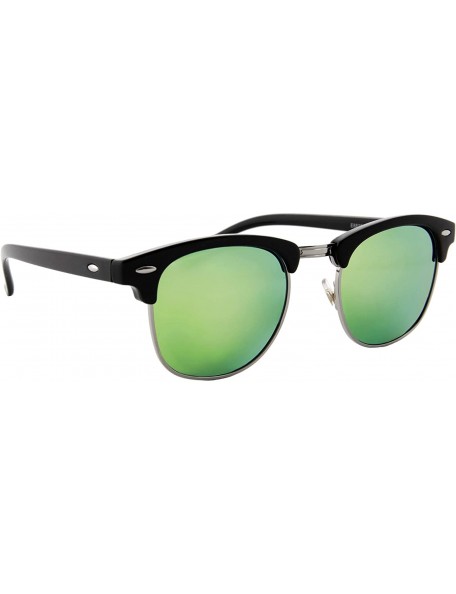 Square Classic Unisex Sunglasses Durable Semi-Rimless Half Frame Mirrored Lens - Black Frame / Mirrored Green Lens - CM18GD6T...