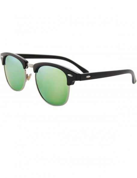 Square Classic Unisex Sunglasses Durable Semi-Rimless Half Frame Mirrored Lens - Black Frame / Mirrored Green Lens - CM18GD6T...
