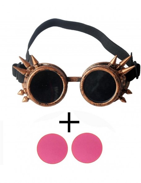 Goggle Spiked Steampunk Vintage Glasses Goggles Rave Retro Cosplay Halloween - Frame+pink Lenses - C818HAD44AE $21.26