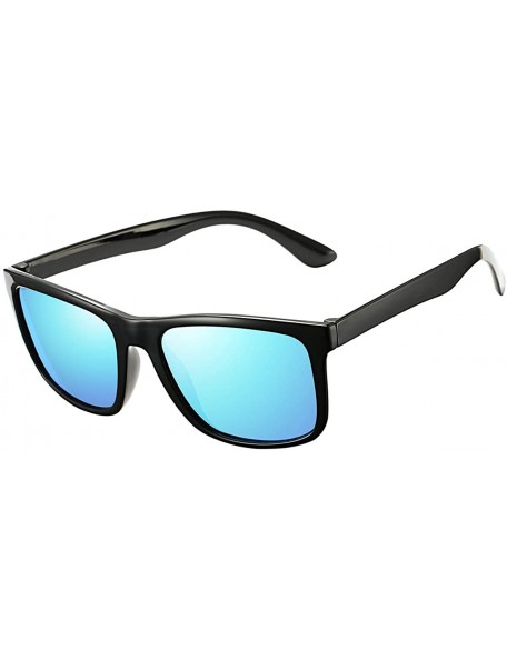 Square Unisex Polarized Sunglasses Classic Retro Sun Glasses- Unbreakable TR90 Frame - Black/Blue Mirror - CN18L5EYKQ3 $14.48