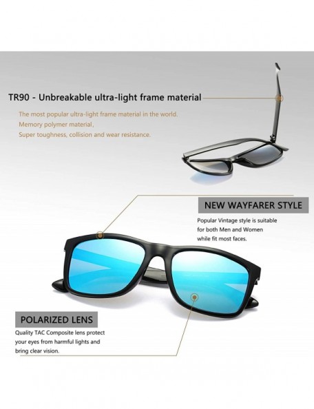 Square Unisex Polarized Sunglasses Classic Retro Sun Glasses- Unbreakable TR90 Frame - Black/Blue Mirror - CN18L5EYKQ3 $14.48