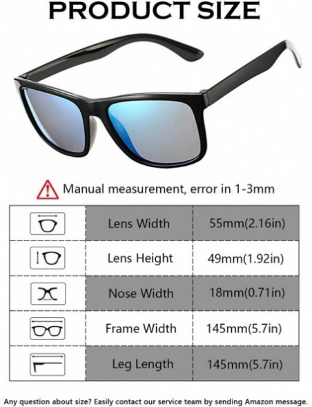 Square Unisex Polarized Sunglasses Classic Retro Sun Glasses- Unbreakable TR90 Frame - Black/Blue Mirror - CN18L5EYKQ3 $14.48