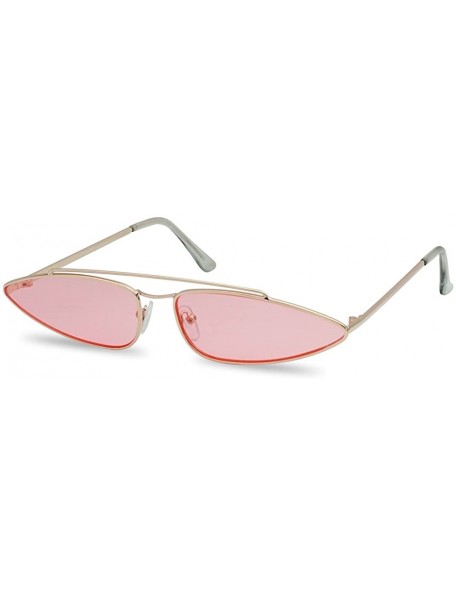 Aviator Ultra Slim Retro 90's Skinny Wide Oval Sun Glasses Narrow Metal Crossbrow Cateye Shades - Gold Frame - Pink - CJ18GEO...