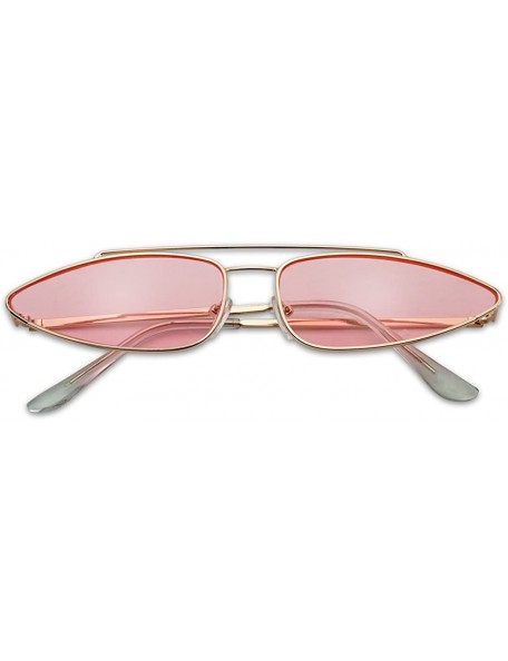 Aviator Ultra Slim Retro 90's Skinny Wide Oval Sun Glasses Narrow Metal Crossbrow Cateye Shades - Gold Frame - Pink - CJ18GEO...