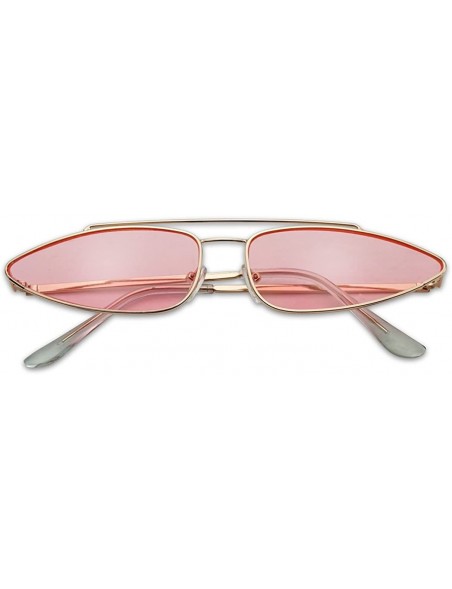 Aviator Ultra Slim Retro 90's Skinny Wide Oval Sun Glasses Narrow Metal Crossbrow Cateye Shades - Gold Frame - Pink - CJ18GEO...