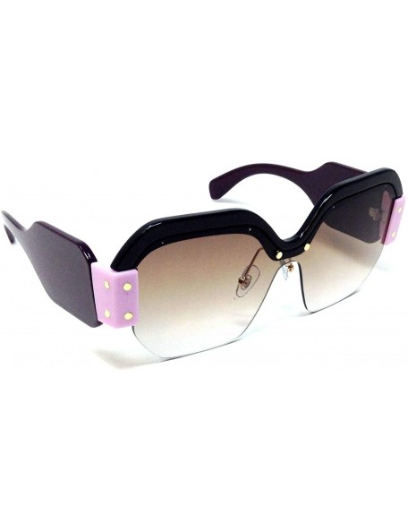 Butterfly Womens Oversized Semi Rimless Square Shield Sunglasses - Black Pink & Burgundy Frame - CB18WCC83QH $14.33