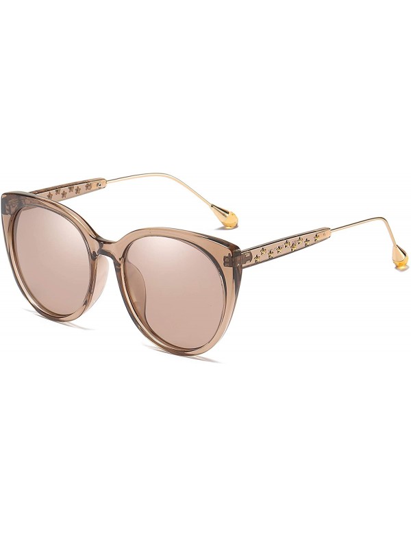 Cat Eye Oversized Cat Eye Women's Sunglasses Polarized Fashion Stars Metal Frame Vintage Eyewear - Brown - CE18OXG55UA $11.80