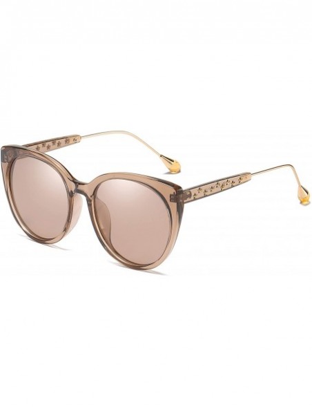 Cat Eye Oversized Cat Eye Women's Sunglasses Polarized Fashion Stars Metal Frame Vintage Eyewear - Brown - CE18OXG55UA $11.80