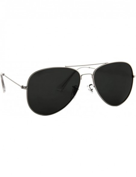Oversized Unisex Sunglasses Classic Polarized UV400 Double Bridge AVIATOR Black - Metal Silver Frame / Smoke Lens - CR18HTIG9...