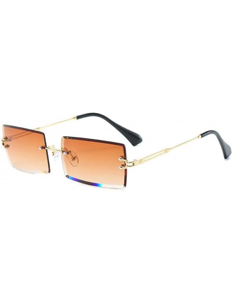 Aviator Luxury Rectangle Ladies Sunglasses Women Rimless Square Polarized Sun Glasses Zonnebril Dames Vrouwen Bril - Tea - CO...