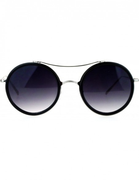 Round Round Steam Punk Futurism Double Metal Bridge Sunglasses - Black Silver - CM12D63NVE1 $12.16