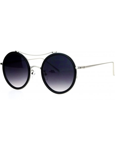 Round Round Steam Punk Futurism Double Metal Bridge Sunglasses - Black Silver - CM12D63NVE1 $12.16