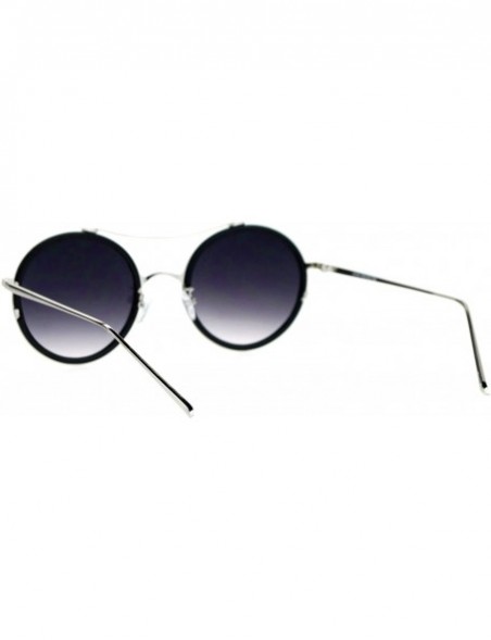 Round Round Steam Punk Futurism Double Metal Bridge Sunglasses - Black Silver - CM12D63NVE1 $12.16