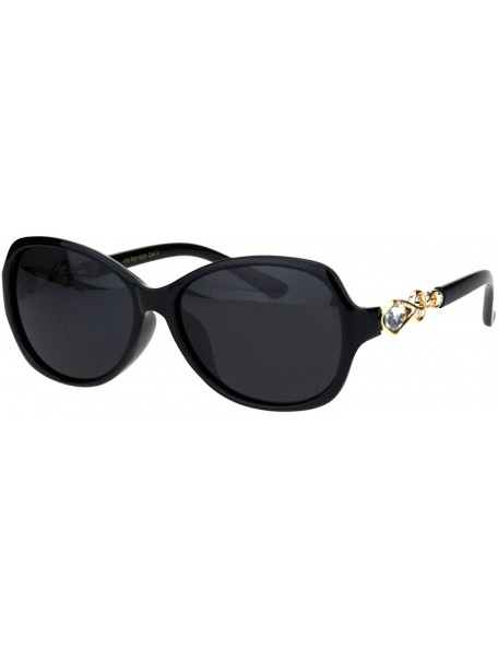 Oval Womens Polarized Lens Sunglasses Oval Frame Rhinestone Design UV 400 - Black (Black) - CD18QTLDWWG $10.56