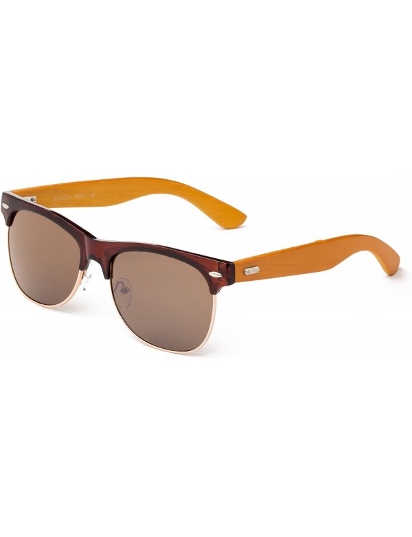 Round "Helix" Vintage Design Fashion Sunglasses Real Bamboo - Brown/Gold/Dark Bamboo - CB12M1OD5FL $13.61