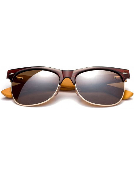 Round "Helix" Vintage Design Fashion Sunglasses Real Bamboo - Brown/Gold/Dark Bamboo - CB12M1OD5FL $13.61