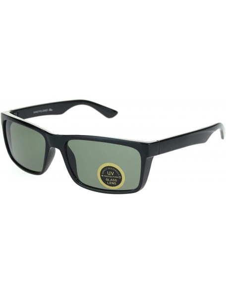 Rectangular Mens Tempered Glass Lens Narrow Rectangular Thin Plastic Minimal Sunglasses - Black Green - CD18OTHQ7QD $10.01