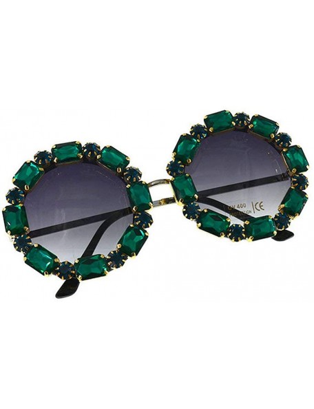 Round Rhinestone Diamond Exaggerated Sunglasses Personality - Green - CB18YIAKZ9L $12.29