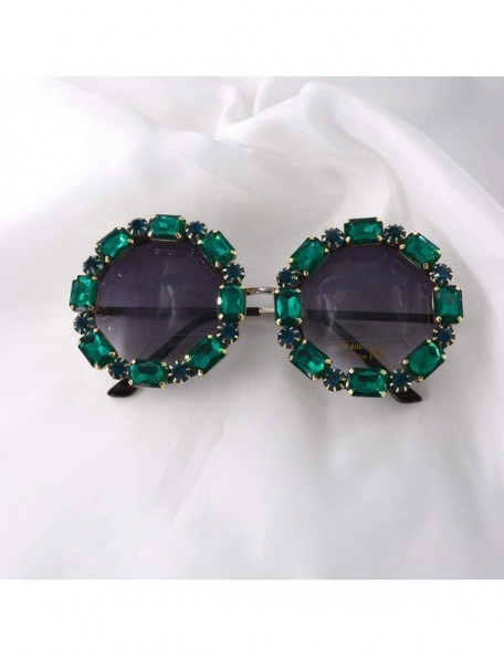 Round Rhinestone Diamond Exaggerated Sunglasses Personality - Green - CB18YIAKZ9L $12.29