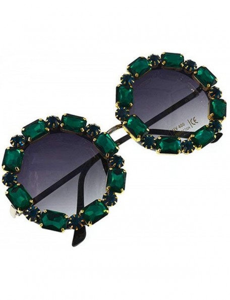 Round Rhinestone Diamond Exaggerated Sunglasses Personality - Green - CB18YIAKZ9L $12.29