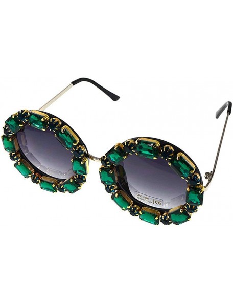 Round Rhinestone Diamond Exaggerated Sunglasses Personality - Green - CB18YIAKZ9L $12.29