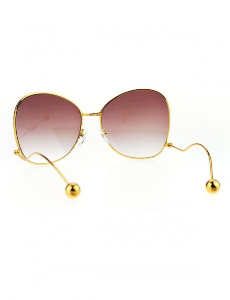 Butterfly Womens Ball Tip Arm Drop Temple Butterfly Metal Rim Sunglasses - Burgundy Smoke - CB17XWD66YG $12.56