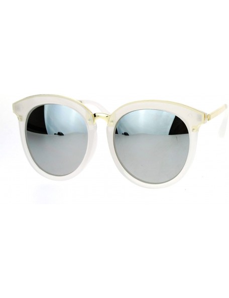 Wayfarer Womens Oversize Round Horn Rim Retro Sunglasses - White Mirror - C612ITP9GQN $11.61