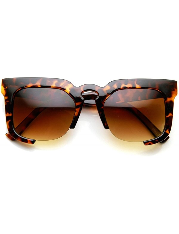 Semi-rimless High Fashion Bold Square Semi-Rimless Keyhole Horn Rimmed Sunglasses - Brown-tortoise Amber - C811V1AA19N $10.73