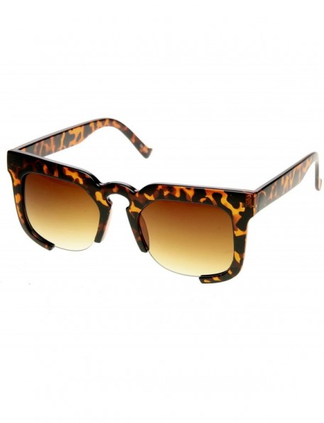Semi-rimless High Fashion Bold Square Semi-Rimless Keyhole Horn Rimmed Sunglasses - Brown-tortoise Amber - C811V1AA19N $10.73