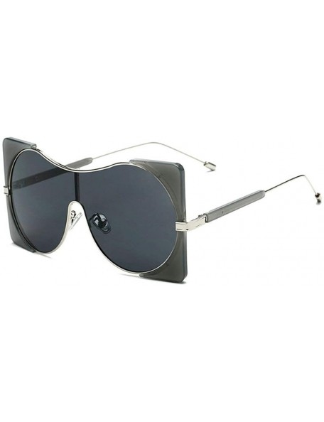 Rectangular Fashion trend Punk style Sunglasses for men Ladies Fashion One-piece Metal framed square sunglasses - Grey - CI18...