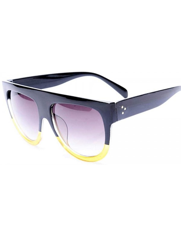 Square Flat Top Oversized Square Sunglasses Women Gradient 2019 Summer Blue Brown - Black Yellow - CO18XAK4WWI $11.75