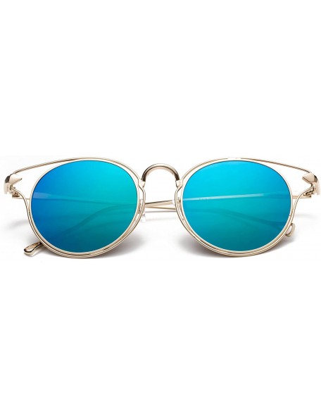 Rectangular "Paris" Modern Round Unique Flash Lens Fashion Sunglasses - Gold/Green - CW12M3W43LB $9.78