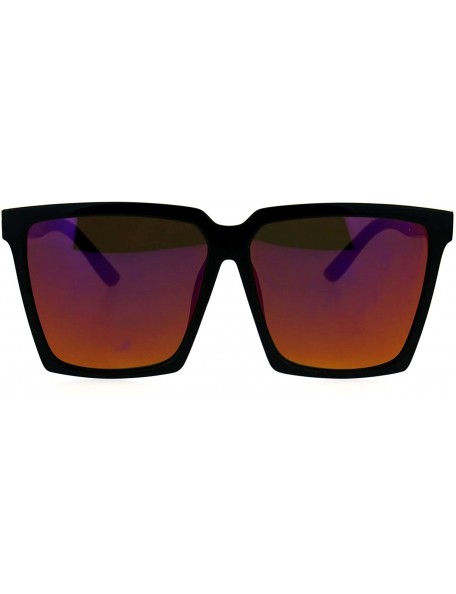 Rectangular Womens Flat Panel Color Mirror Lens Large Rectangular Plastic Mob Sunglasses - Shiny Black Purple - CK182EU83GH $...