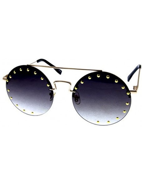 Rimless Women's Rimless Circle Style Sunglasses with Metal Stud Detail - Black - CI18EHSU0AZ $20.18