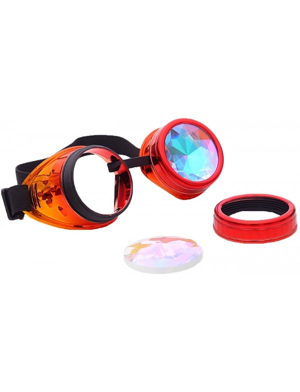 Sport Kaleidoscope Rave Goggles Steampunk Glasses with Rainbow Crystal Glass Lens - Red-orange - CV18GGS72ZO $12.52