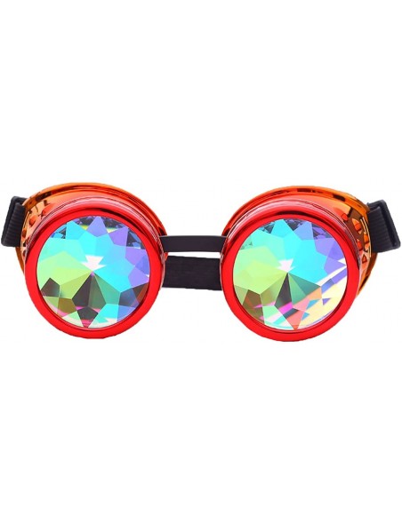 Sport Kaleidoscope Rave Goggles Steampunk Glasses with Rainbow Crystal Glass Lens - Red-orange - CV18GGS72ZO $12.52