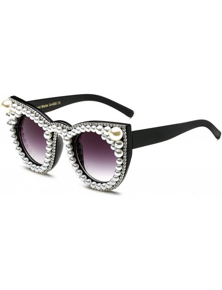 Round Womens Sunglasses Diamond and White Pearls Decorated Eye Glasses-yhl - Pearl-black - CS12MFNI0OJ $12.34