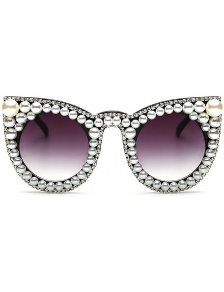 Round Womens Sunglasses Diamond and White Pearls Decorated Eye Glasses-yhl - Pearl-black - CS12MFNI0OJ $12.34