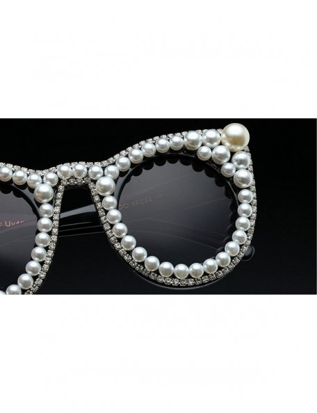 Round Womens Sunglasses Diamond and White Pearls Decorated Eye Glasses-yhl - Pearl-black - CS12MFNI0OJ $12.34